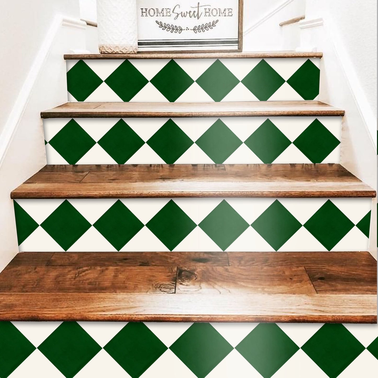 Diamond Moss Green & Off White Peel & Stick Stair Strips