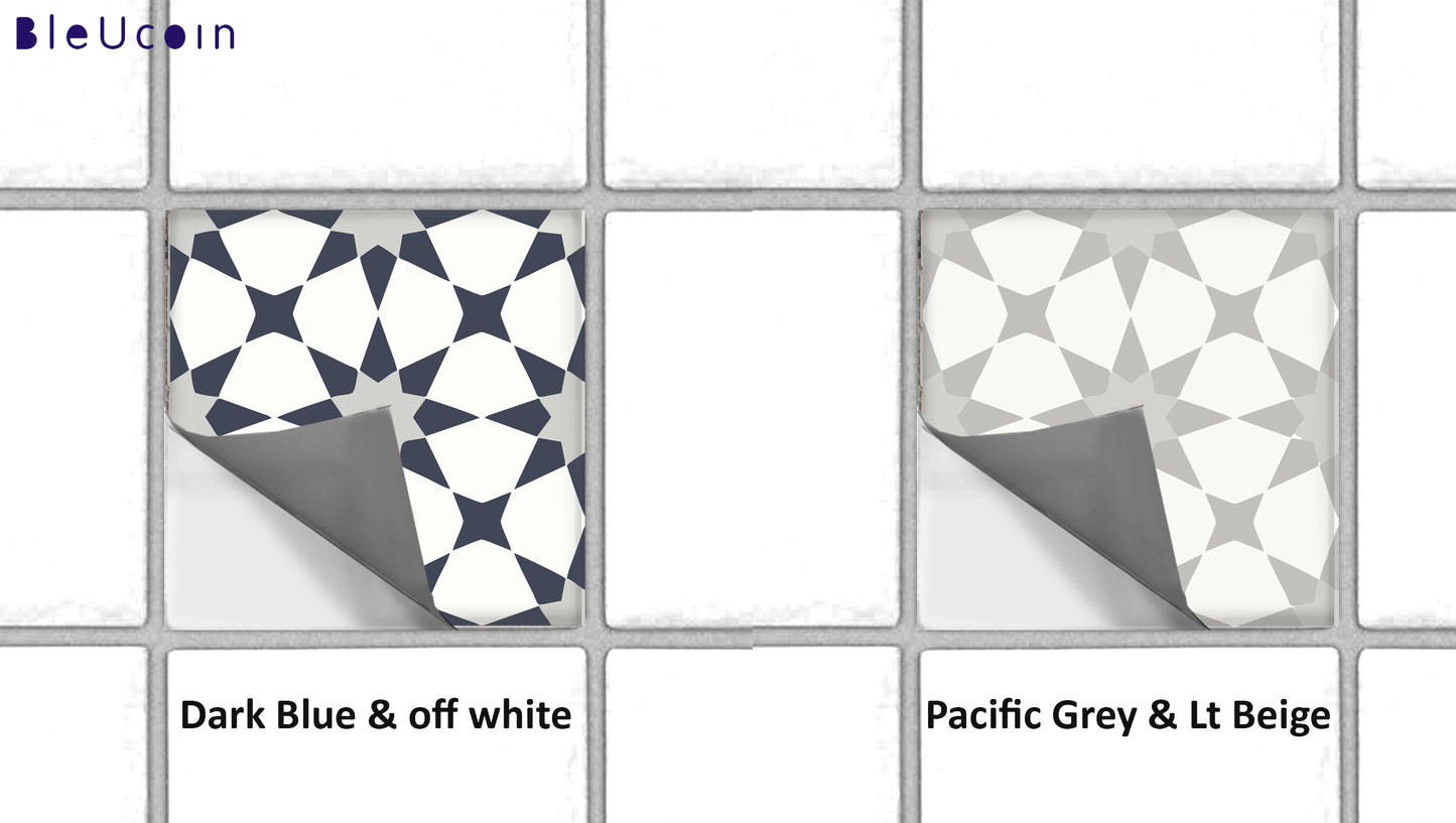 Pacific Blue Moroccan Premium Peel and Stick Floor Tile Stickers | Removable, Renter friendly with Anti-Slip finish in sturdy 520 microns
