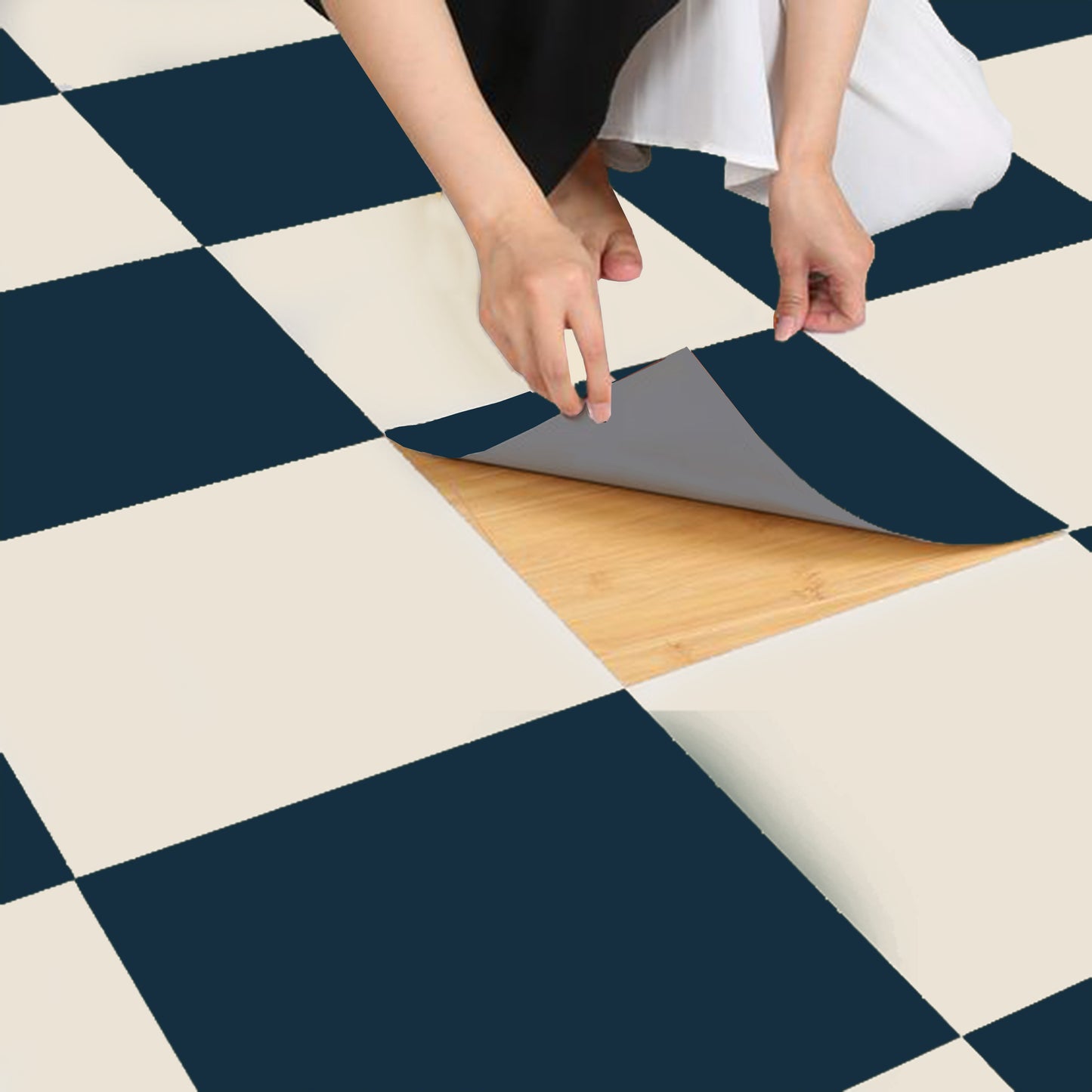 Blue & White Checker Peel & Stick Anti-Slip Flooring
