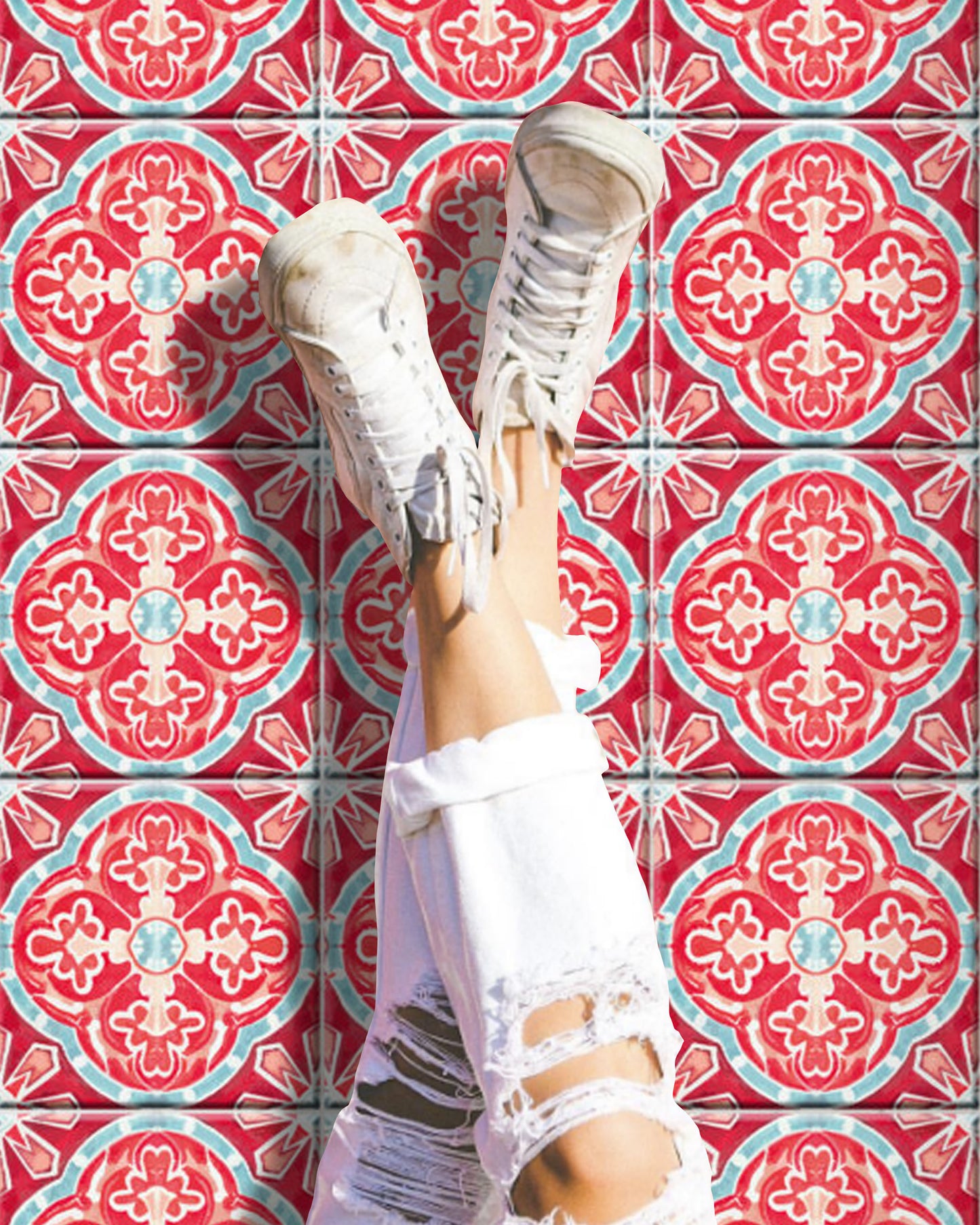 Carmine Premium Peel and Stick Floor Tile Stickers | Removable, Renter friendly with Anti-Slip finish in sturdy 520 microns