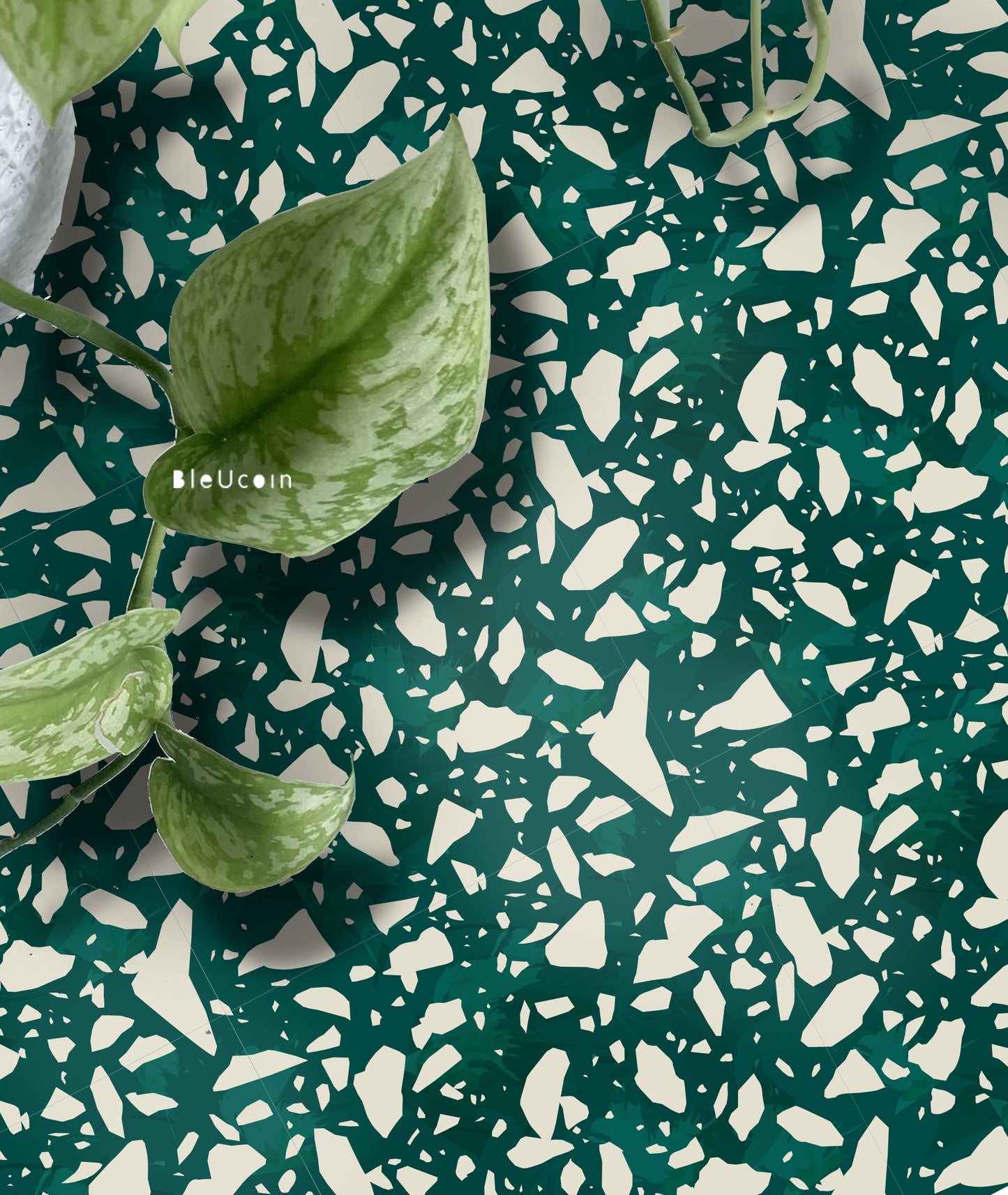 Terrazzo fern Premium Peel and Stick Floor Tile Stickers | Removable, Renter friendly with Anti-Slip finish in sturdy 520 microns