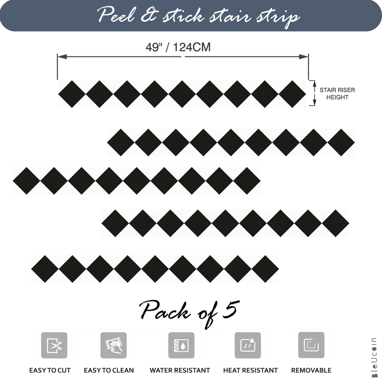 Diamond Black & White Peel & Stick Stair Strips