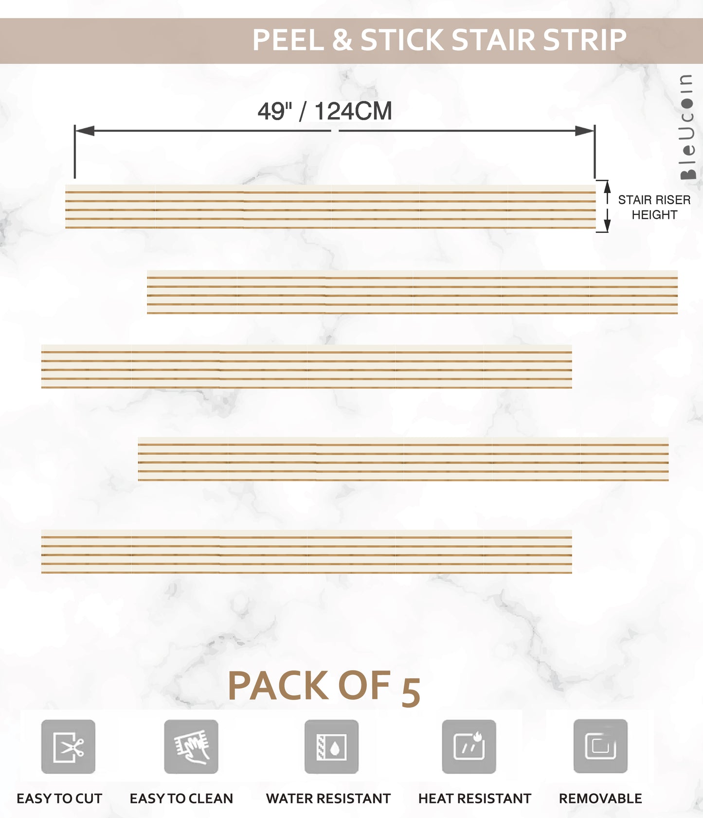 Subway Stripe Tan Peel & Stick Stair Strips