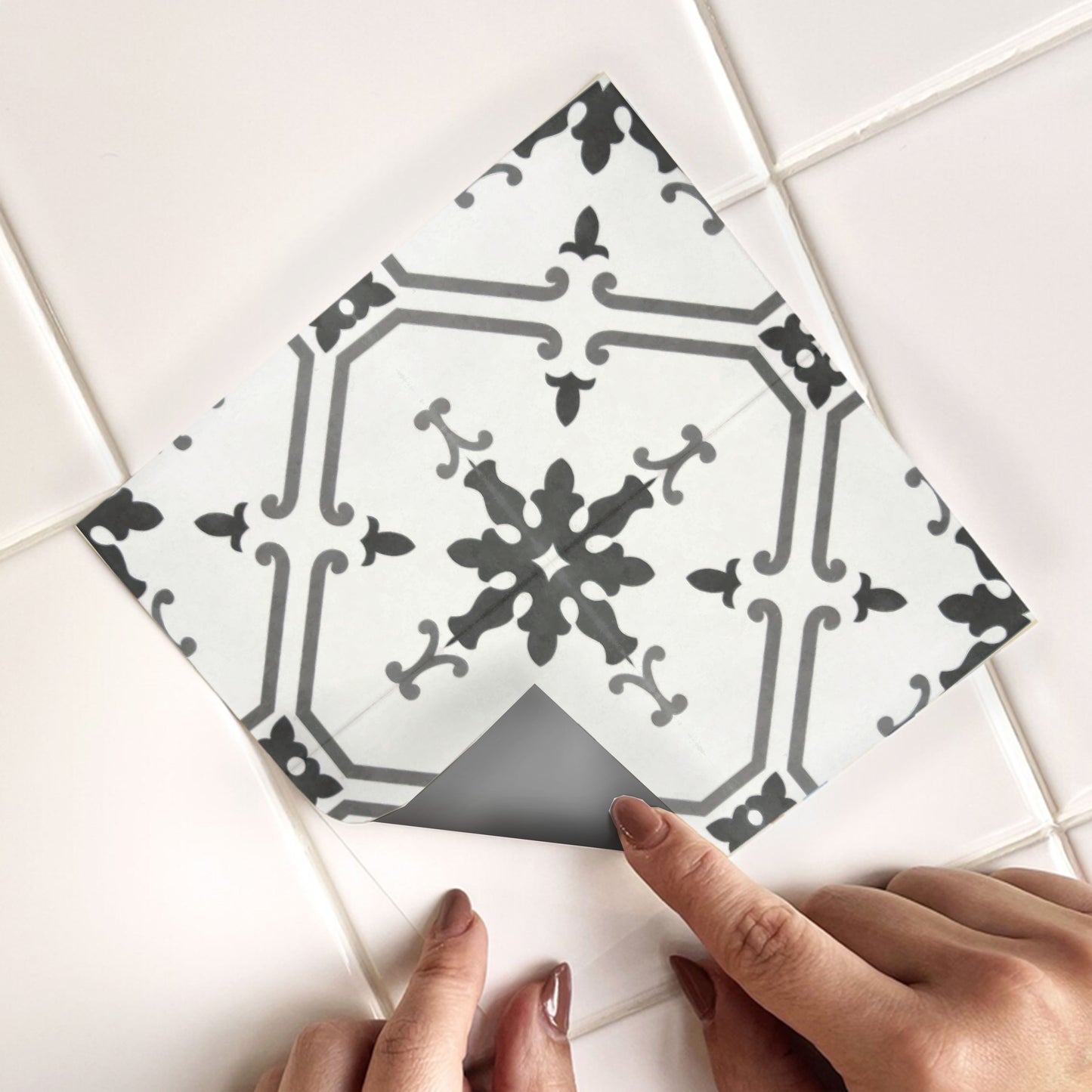 Prescott Grey Premium Peel and Stick Floor Tile Stickers | Removable, Renter friendly with Anti-Slip finish in sturdy 520 microns