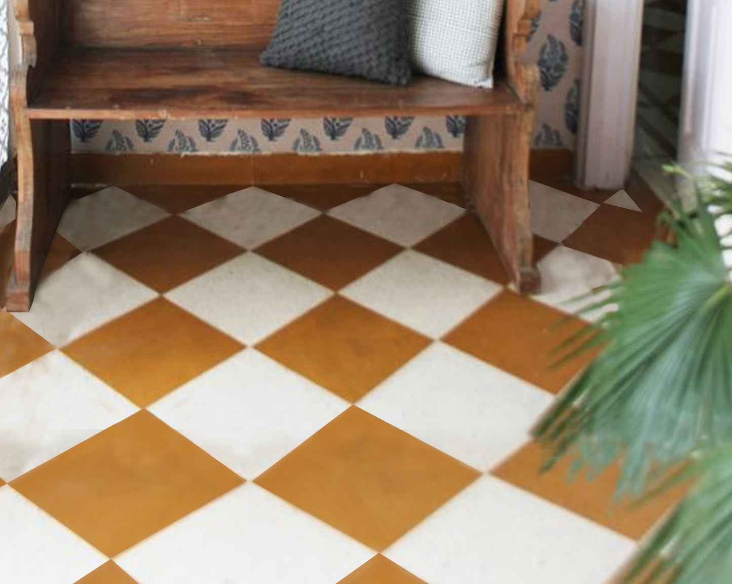 Sunrise & off- White Checker Peel & Stick Anti-Slip Flooring
