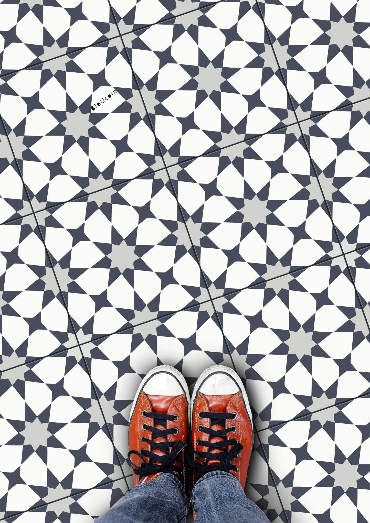 Pacific Blue Moroccan Premium Peel and Stick Floor Tile Stickers | Removable, Renter friendly with Anti-Slip finish in sturdy 520 microns