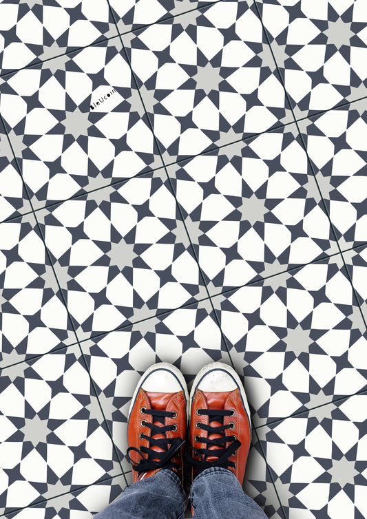 Pacific Blue Moroccan Premium Peel and Stick Floor Tile Stickers | Removable, Renter friendly with Anti-Slip finish in sturdy 520 microns