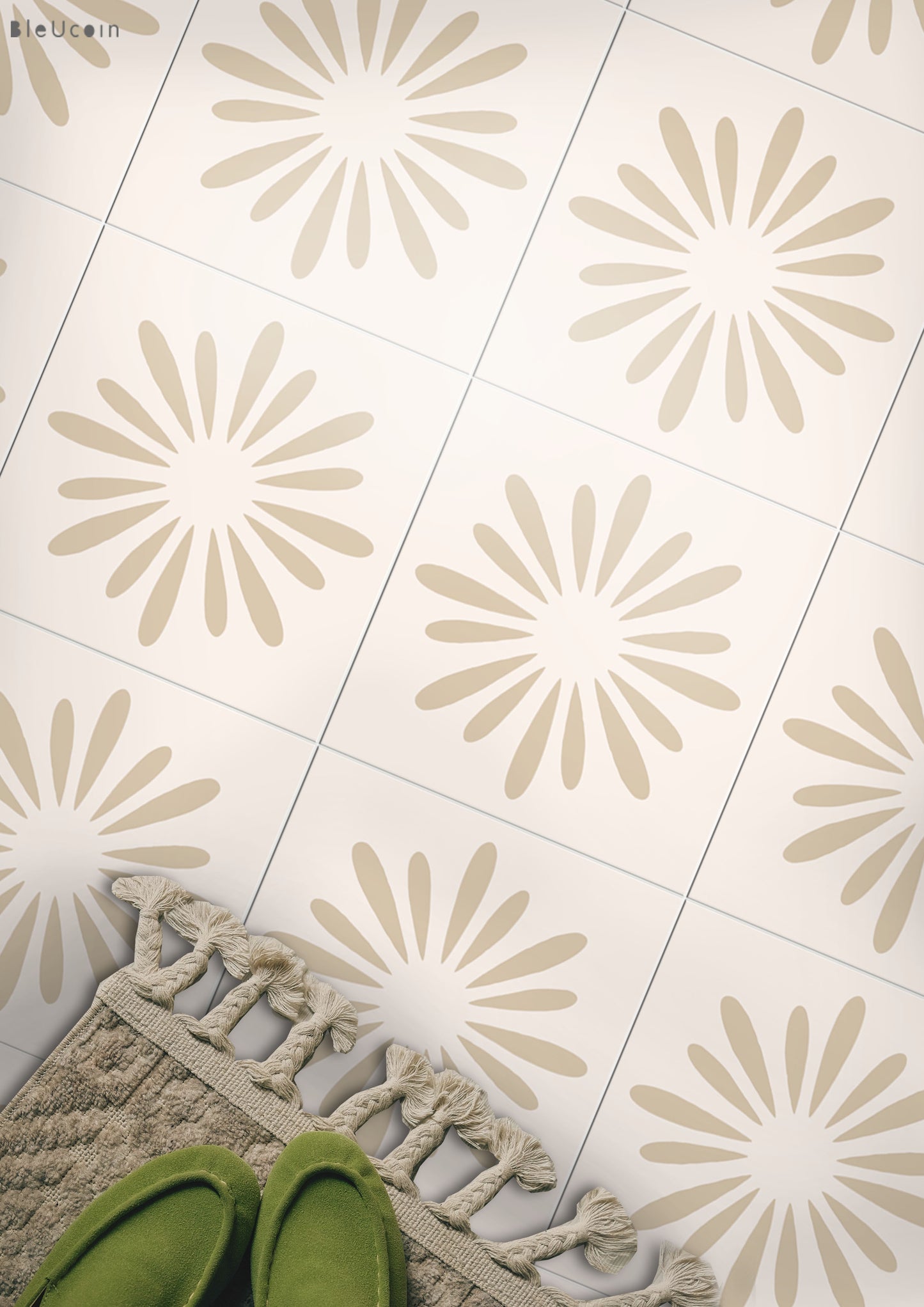 Pithora Beige Premium Peel and Stick Floor Tile Stickers | Removable, Renter friendly with Anti-Slip finish in sturdy 520 microns