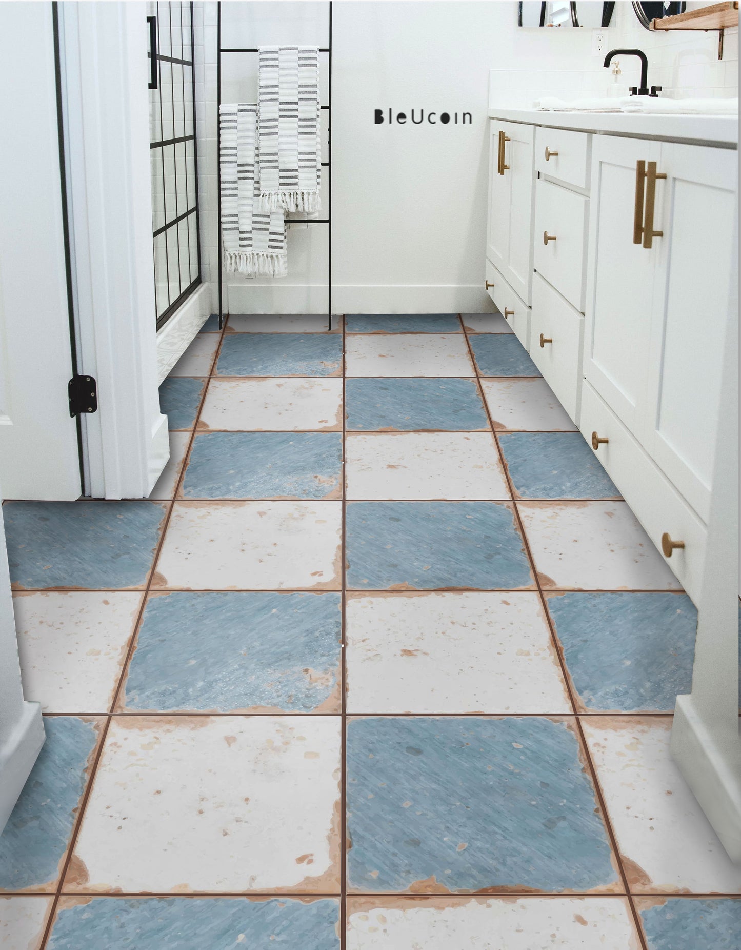 Vintage Weathered Ocean & Off-white Checker Peel & Stick Tile