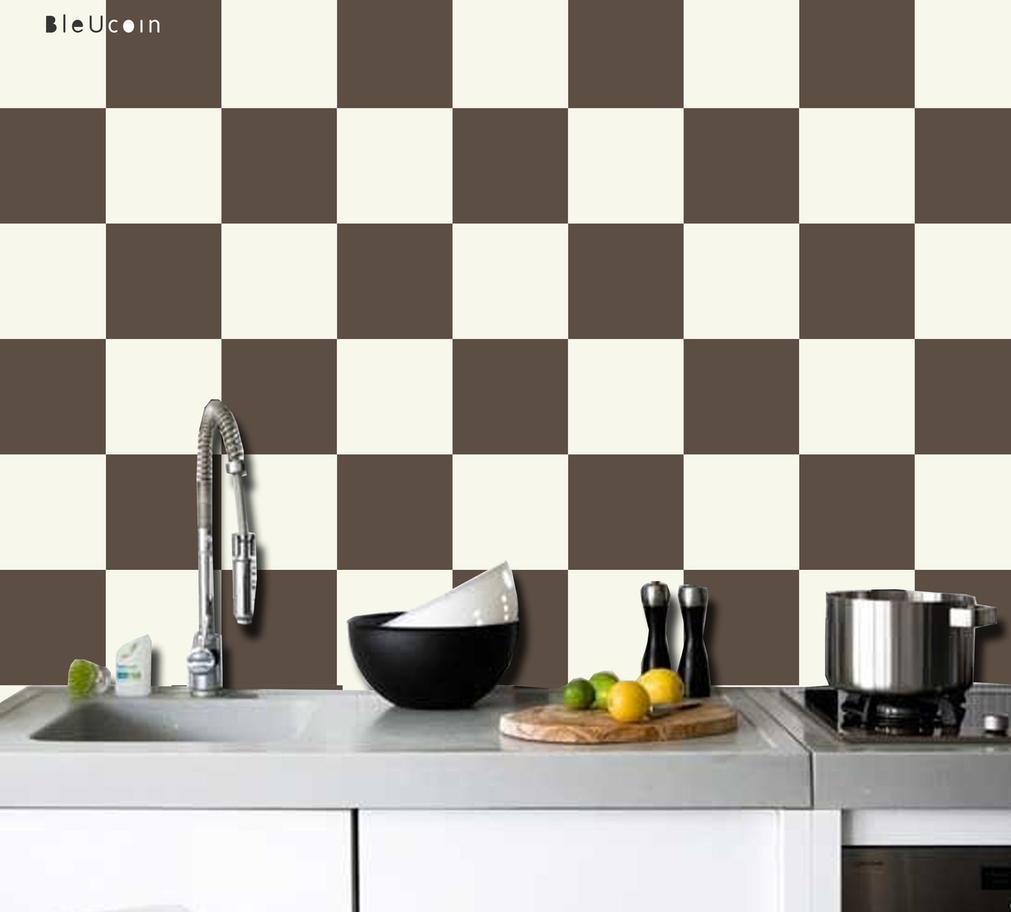 Brunette & Off White Checker Peel & Stick Tile