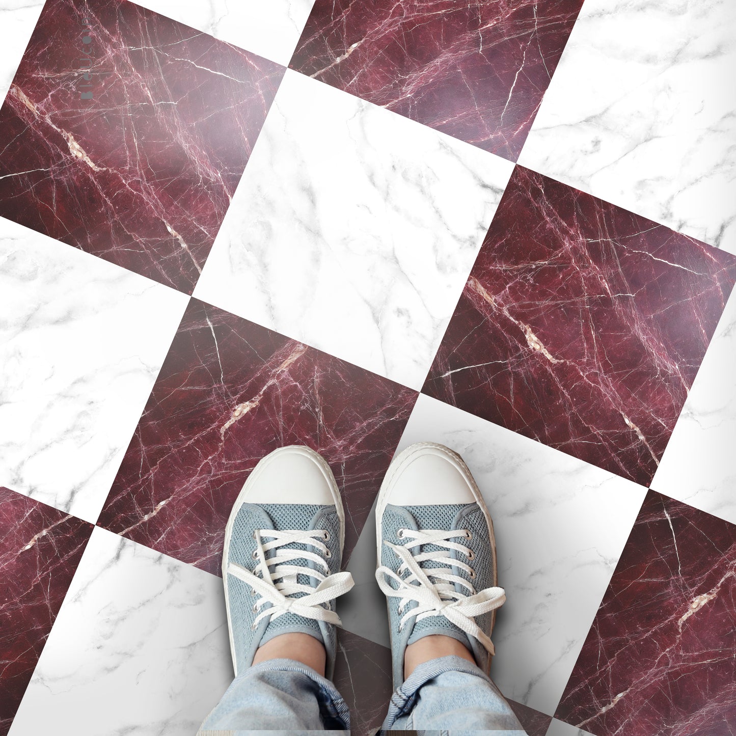 Wine Marble Checker Peel & Stick Tile Decal