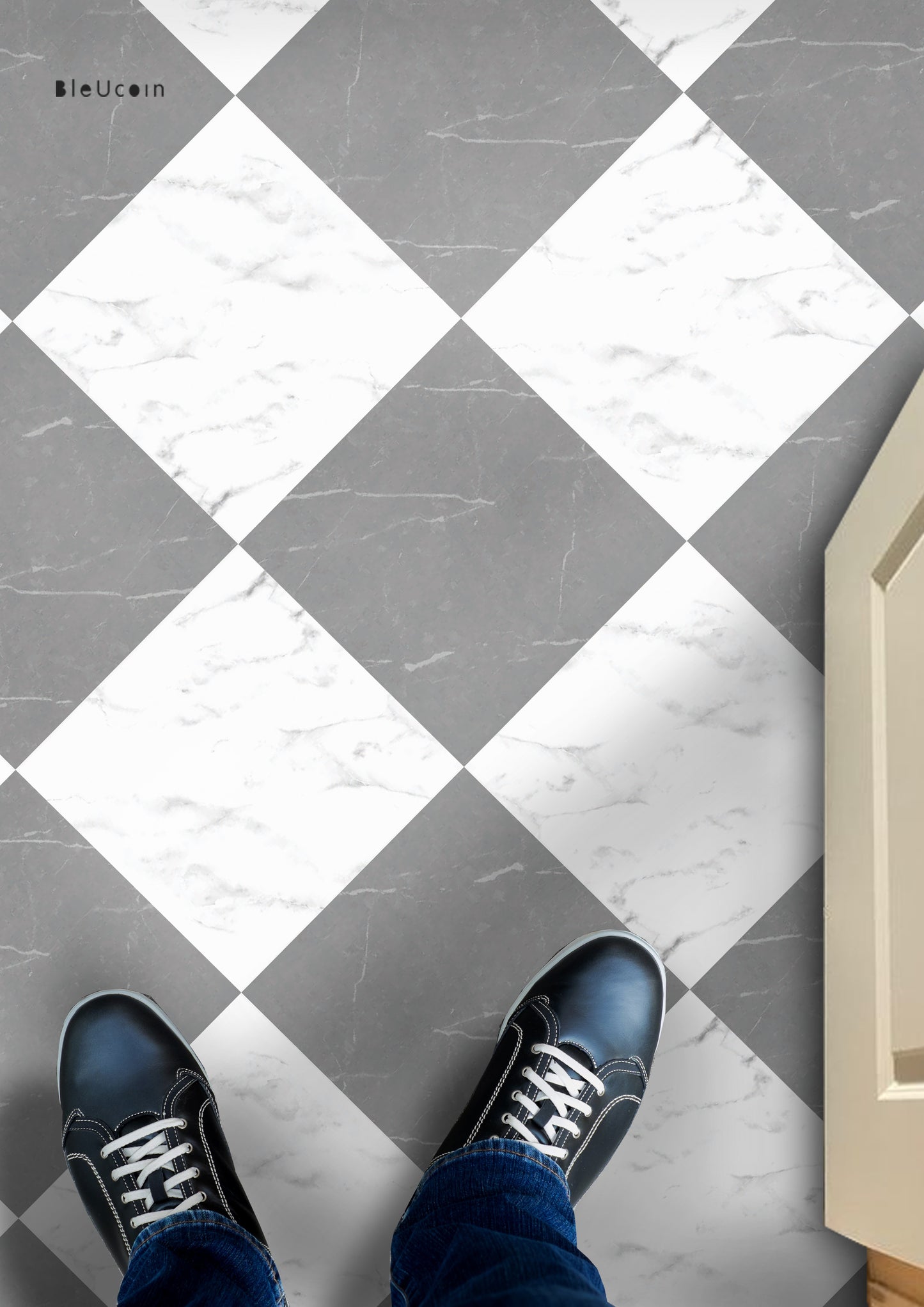 Marble Grey & White Checker Premium Peel and Stick Floor Tile Stickers | Removable, Renter friendly with Anti-Slip finish in sturdy 520 microns