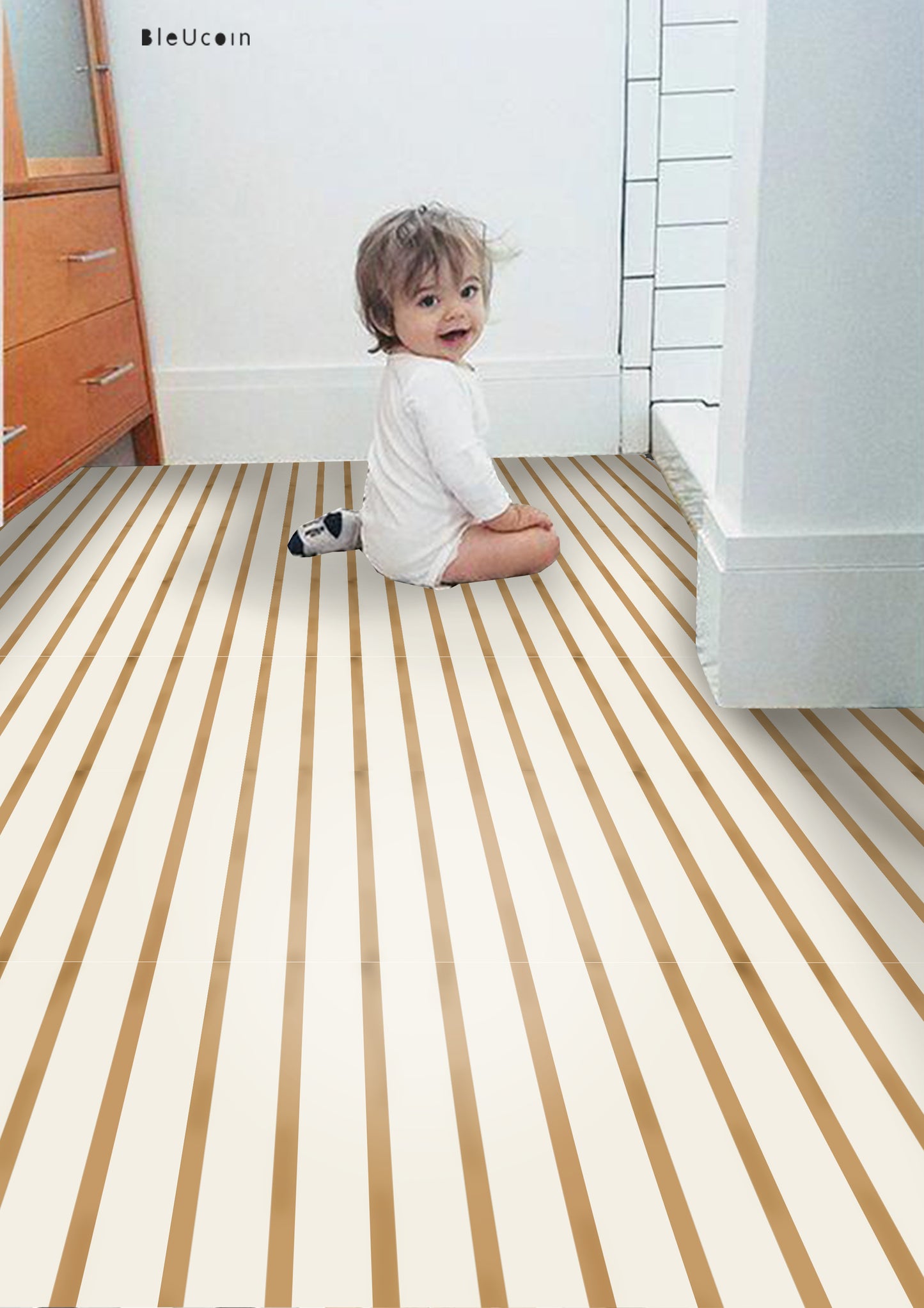 Subway Stripe Tan Premium Peel and Stick Floor Tile Stickers | Removable, Renter friendly with Anti-Slip finish in sturdy 520 microns