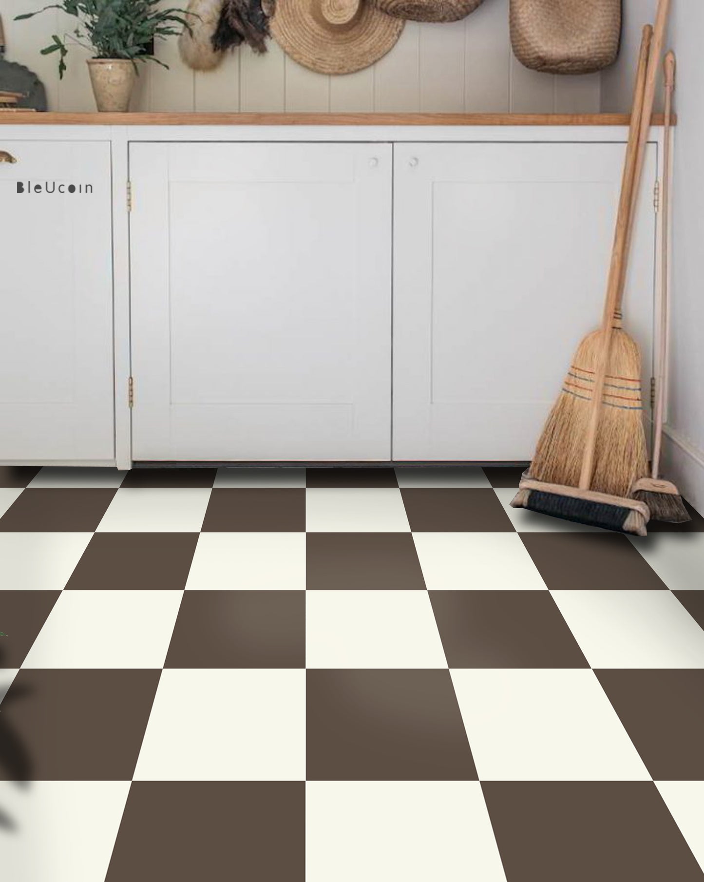 Brunette & Off White Checker Premium Peel and Stick Floor Tile Stickers | Removable, Renter friendly with Anti-Slip finish in sturdy 520 microns