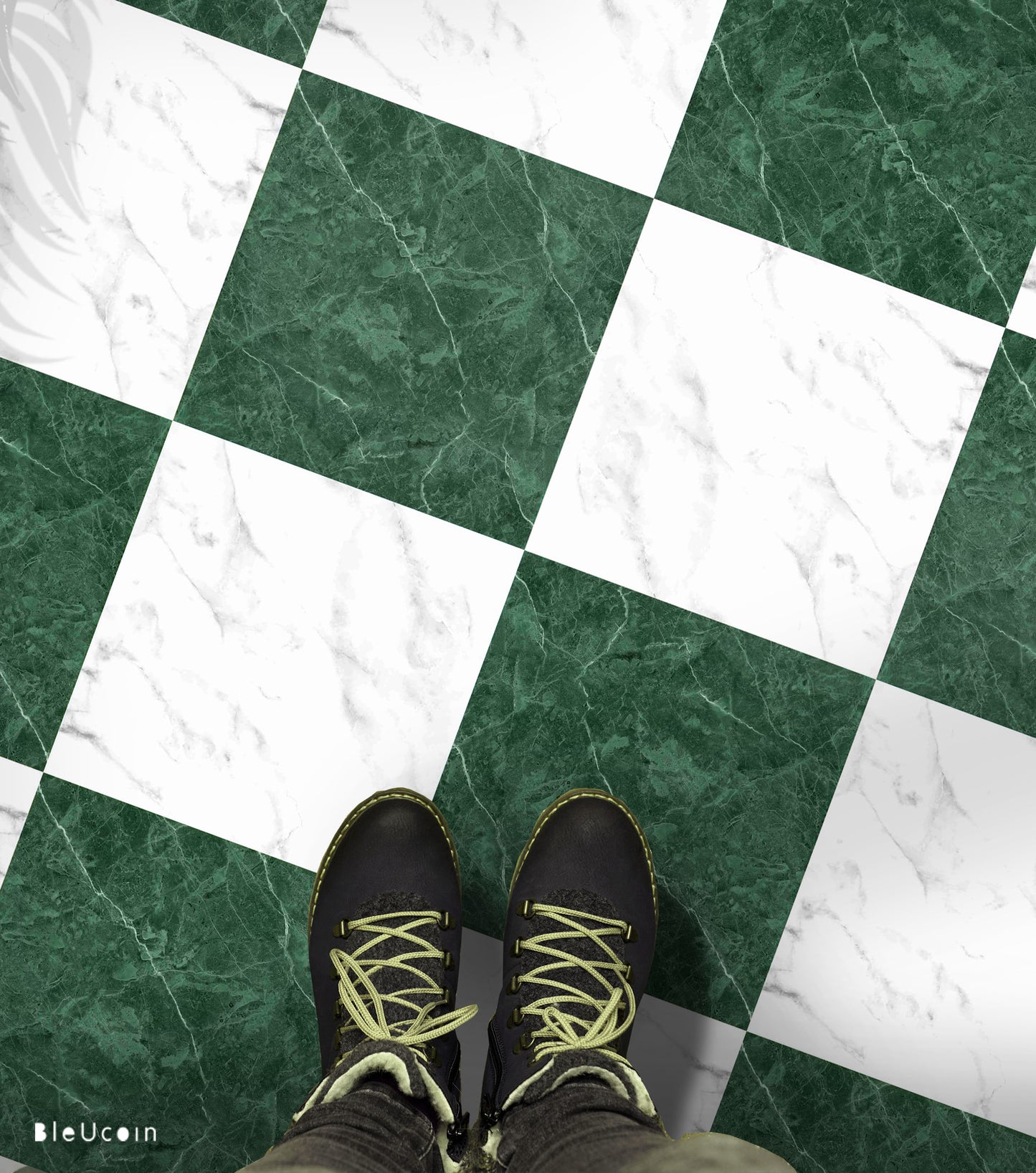 Marble Clover Green & White Checker Peel & Stick Anti-Slip Flooring