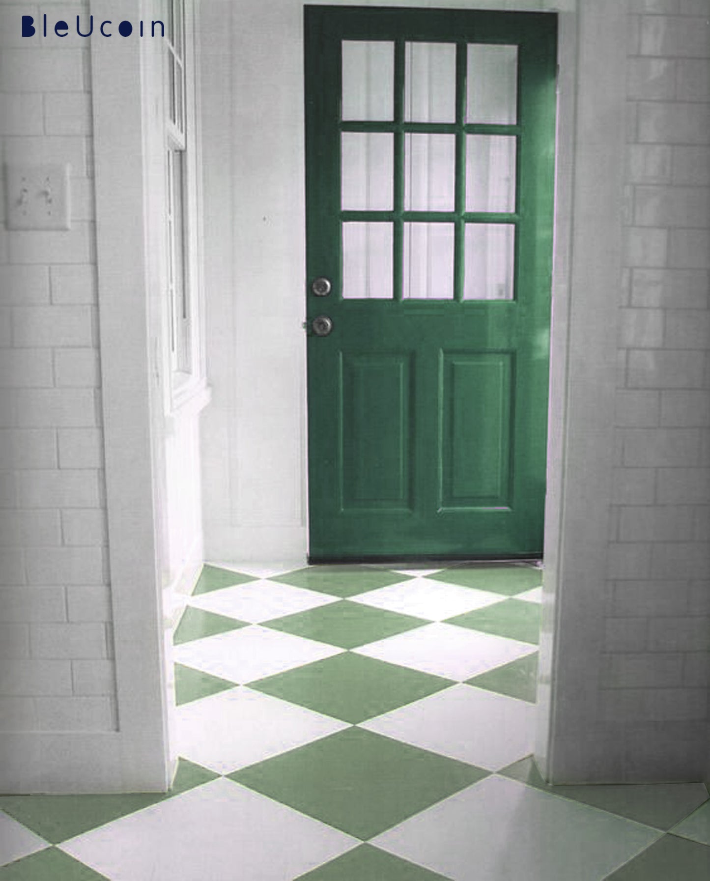 Sage & off- White Checker Peel & Stick Anti-Slip Flooring