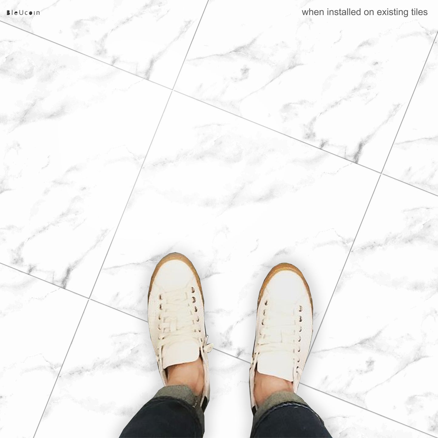 Marble Premium Peel and Stick Floor Tile Stickers | Removable, Renter friendly with Anti-Slip finish in sturdy 520 microns