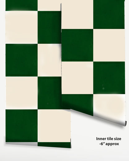 Moss Green & off-White Checker Peel & Stick Tile