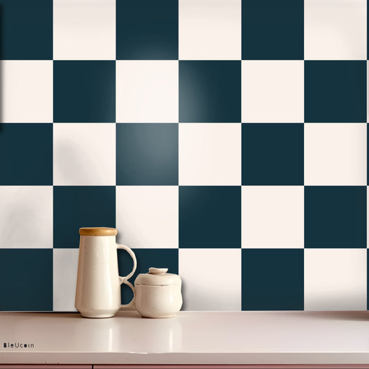 Blue & Off White Checker Peel & Stick Tile