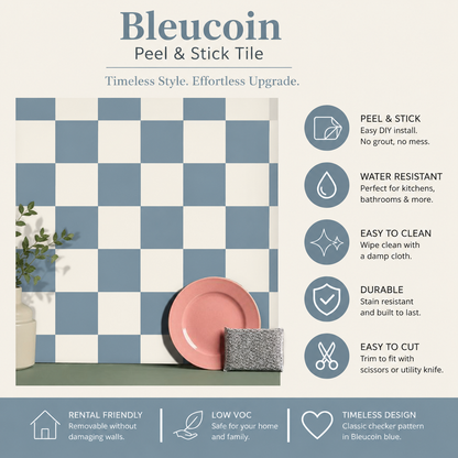 Ocean & Off White Checker Peel & Stick Tile