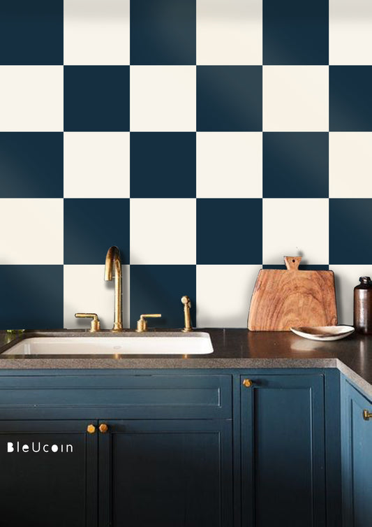 Blue & off-White Checker Peel & Stick Tile