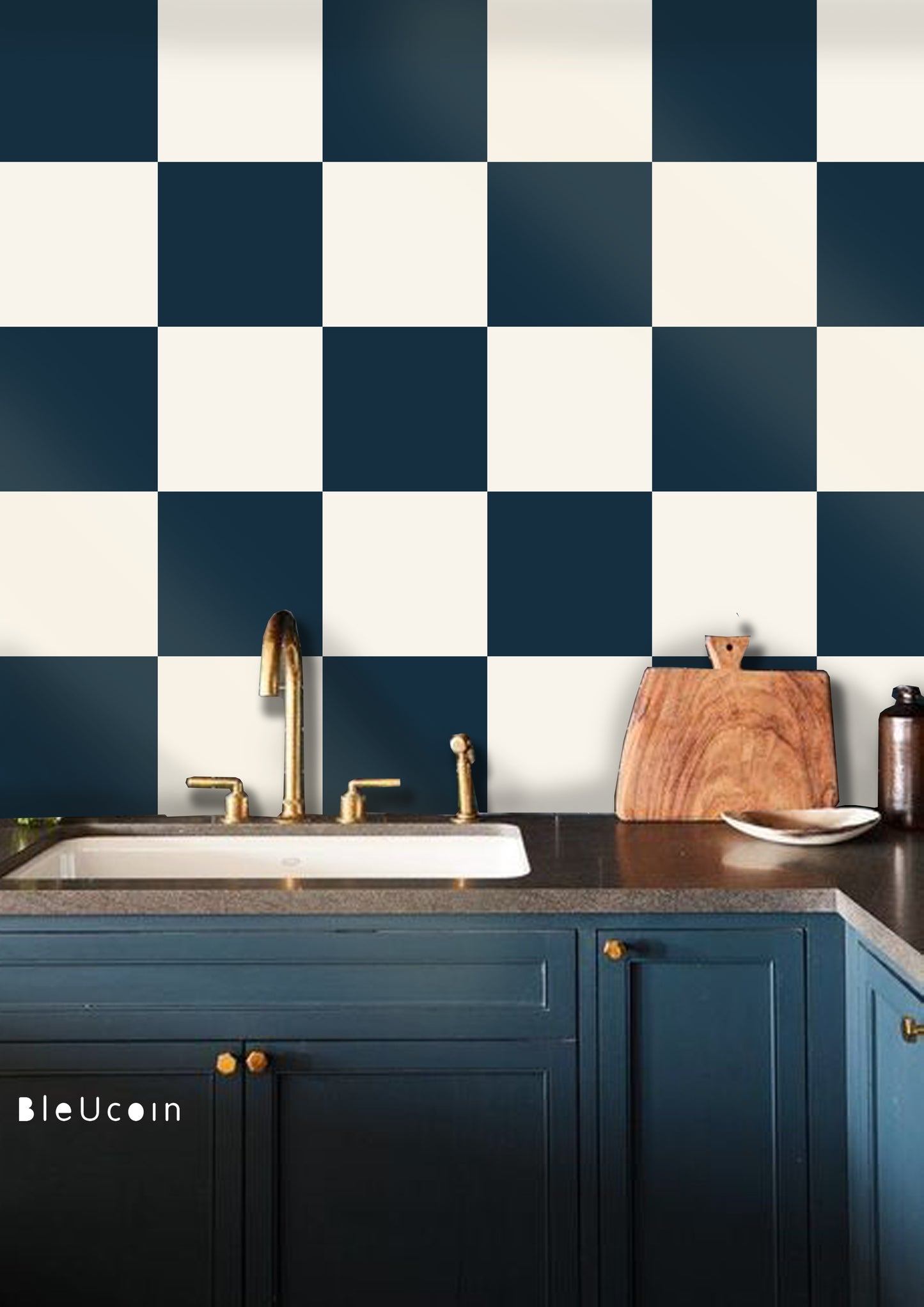 Blue & Off White Checker Peel & Stick Tile