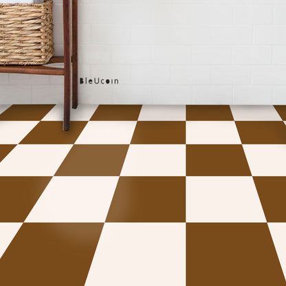 Pecan & Off White Checker Premium Peel and Stick Floor Tile Stickers | Removable, Renter friendly with Anti-Slip finish in sturdy 520 microns