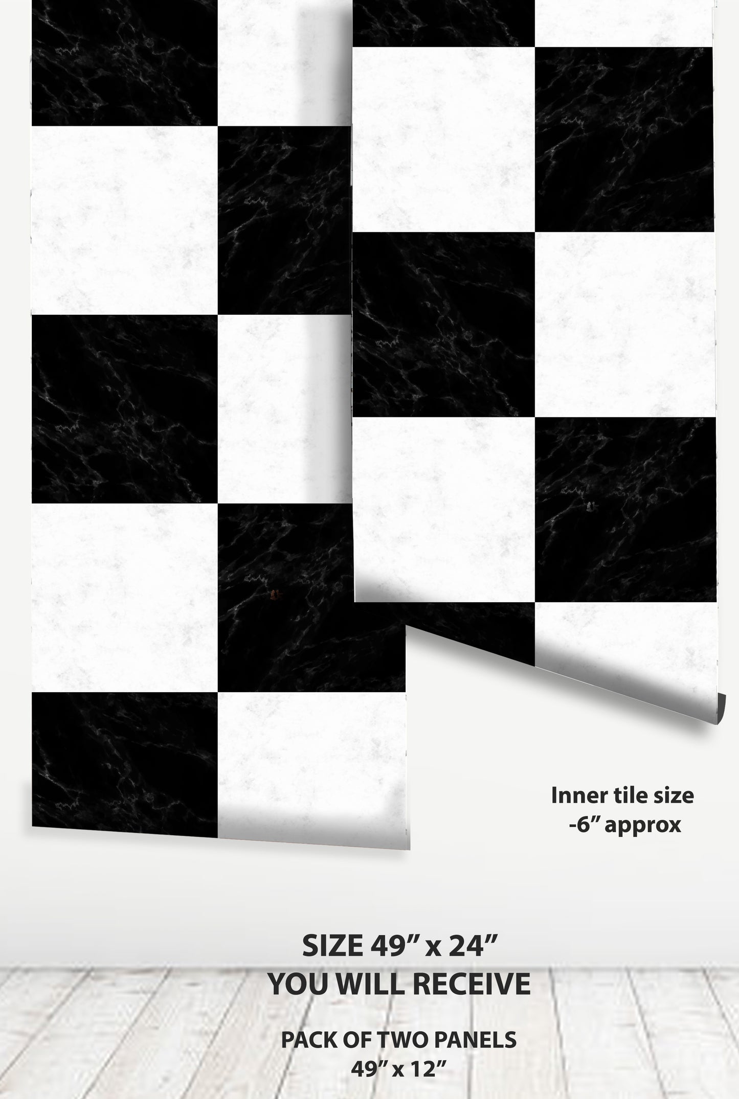 Marble Black & White Checker Peel & Stick Anti-Slip Flooring