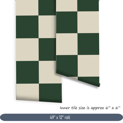 Moss Green & Oat Checker Peel and Stick Floor Decal