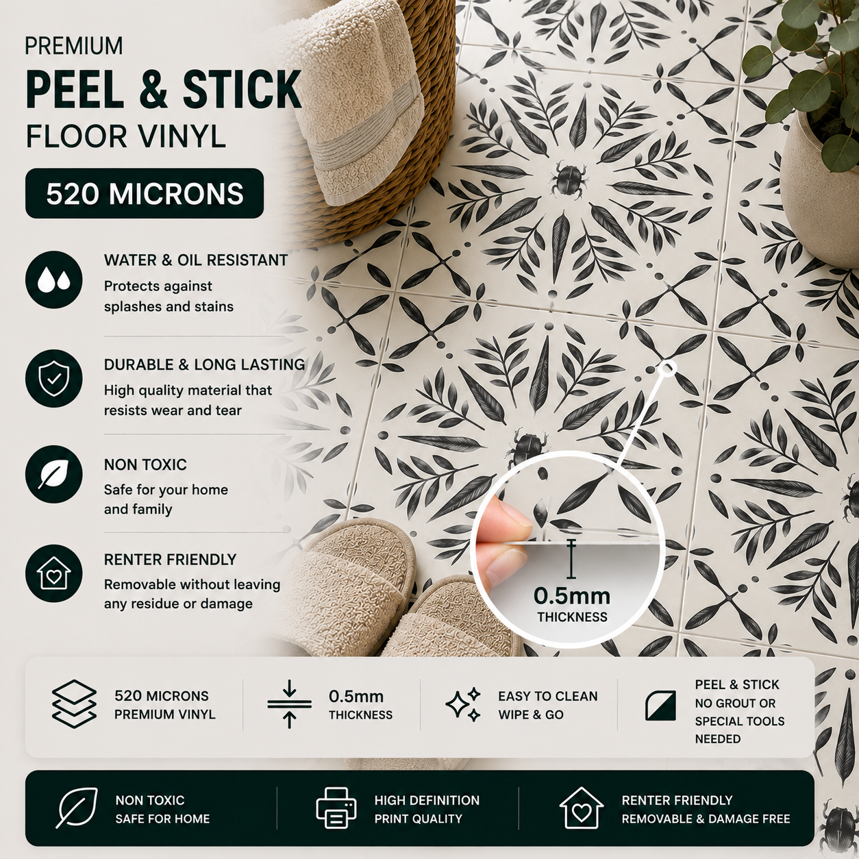 Scarab Rosette Peel and Stick Floor Decal