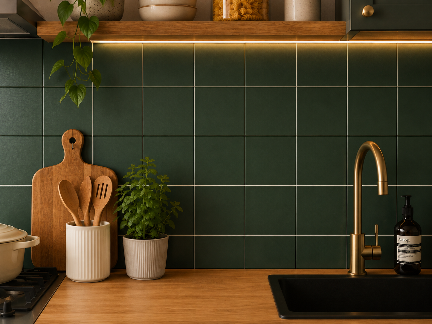 Moss Green Plain Peel & Stick Tile