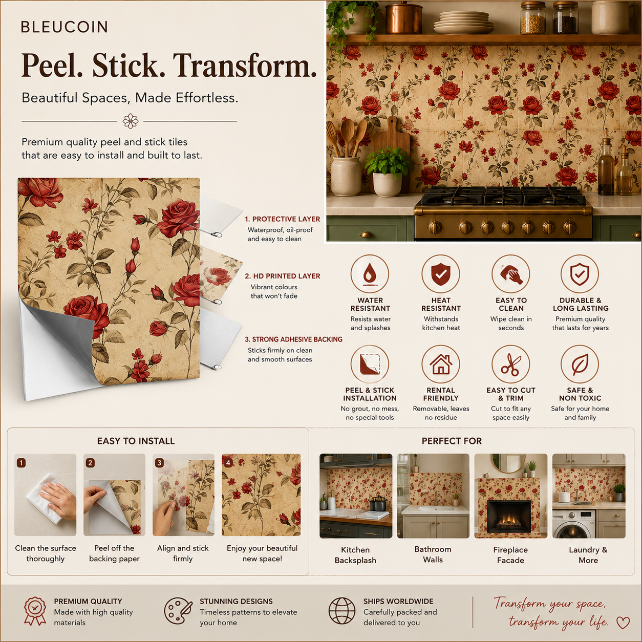 Victorian Rose Peel & Stick Tile