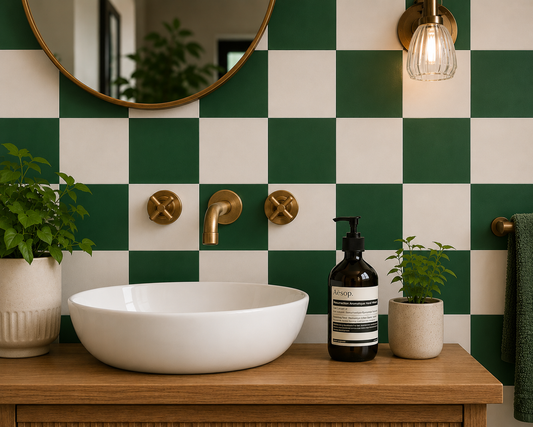 Moss Green & Oat Checker Peel & Stick Tile Decal