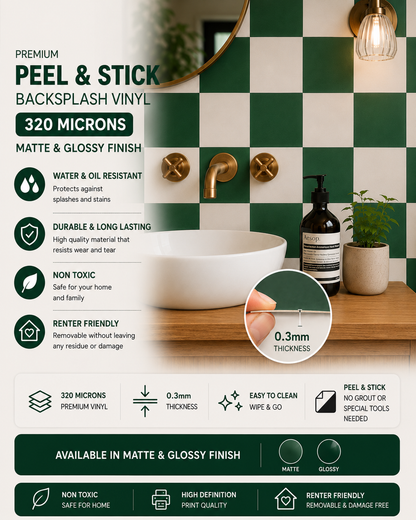 Moss Green & off-White Checker Peel & Stick Tile