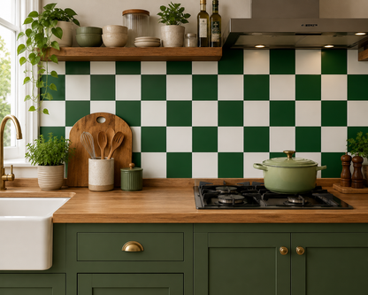 Moss Green & off-White Checker Peel & Stick Tile