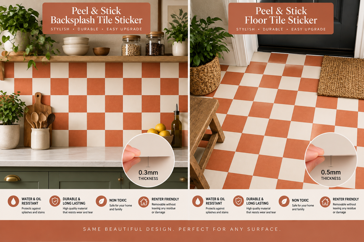 Ginger & Off White Checker Peel & Stick Tile