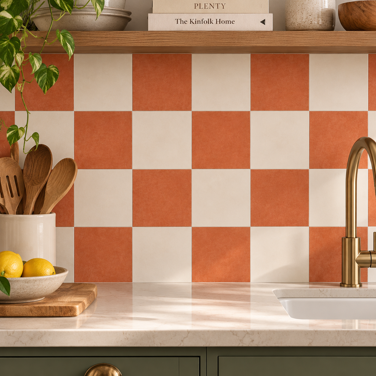 Ginger & Off White Checker Peel & Stick Tile