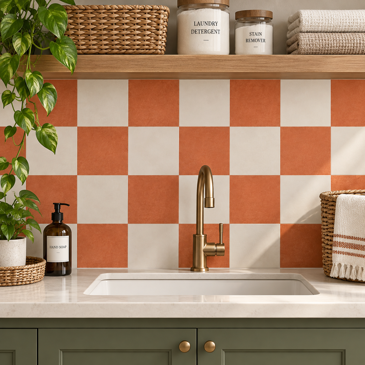 Ginger & Off White Checker Peel & Stick Tile