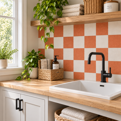 Ginger & Off White Checker Peel & Stick Tile