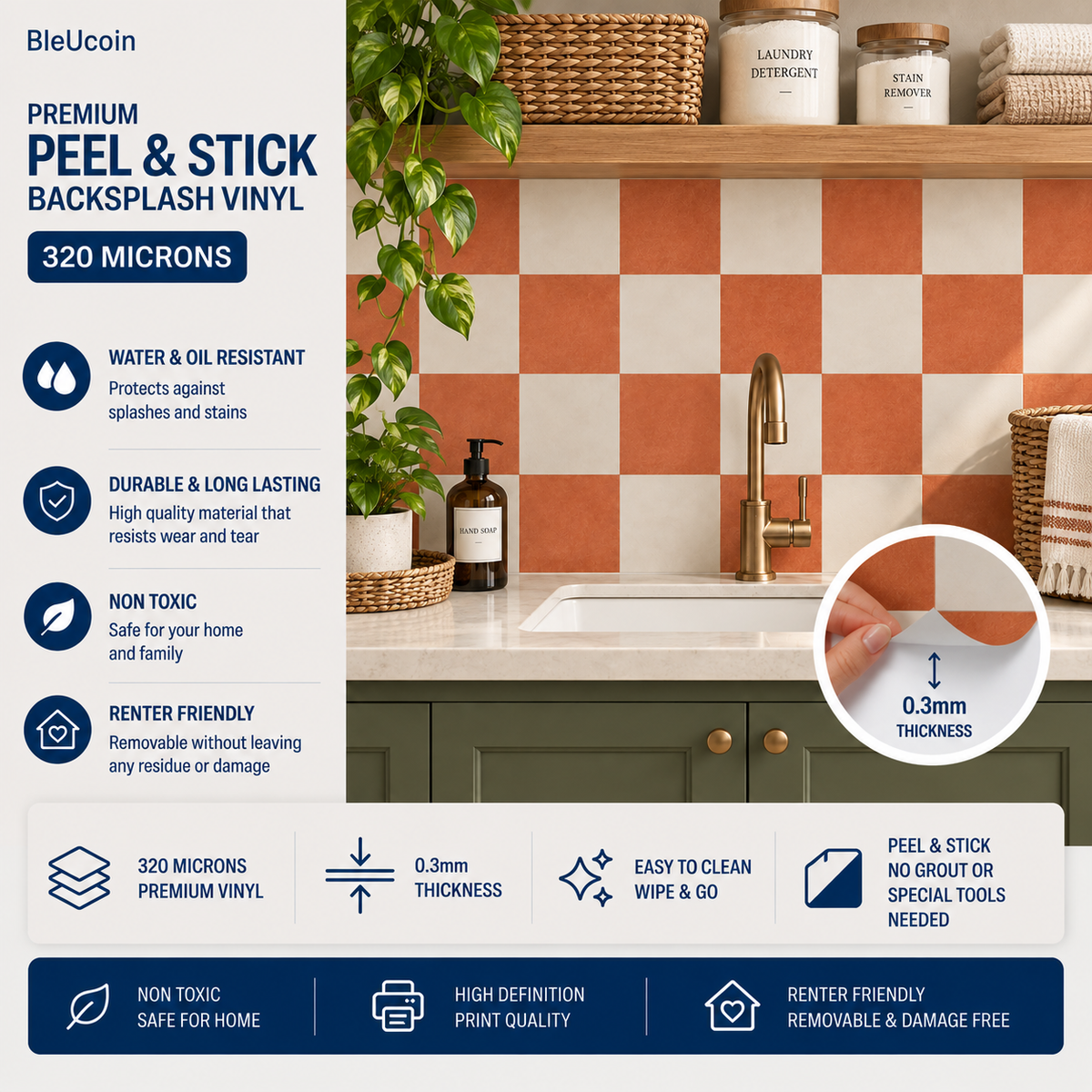 Ginger & Off White Checker Peel & Stick Tile