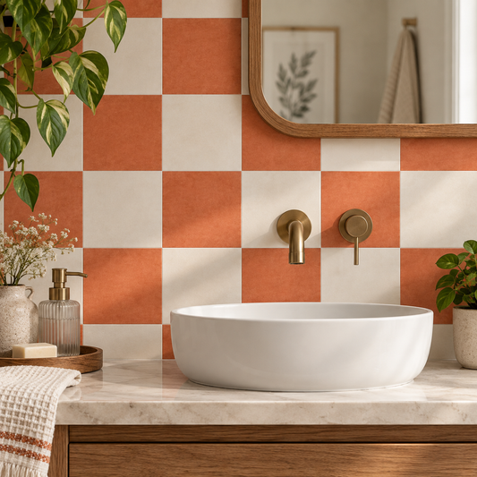 Ginger & Off White Checker Peel & Stick Tile