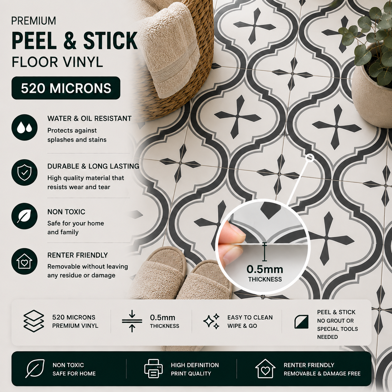Scandinavian Grey  Dust Peel and Stick Floor Decal
