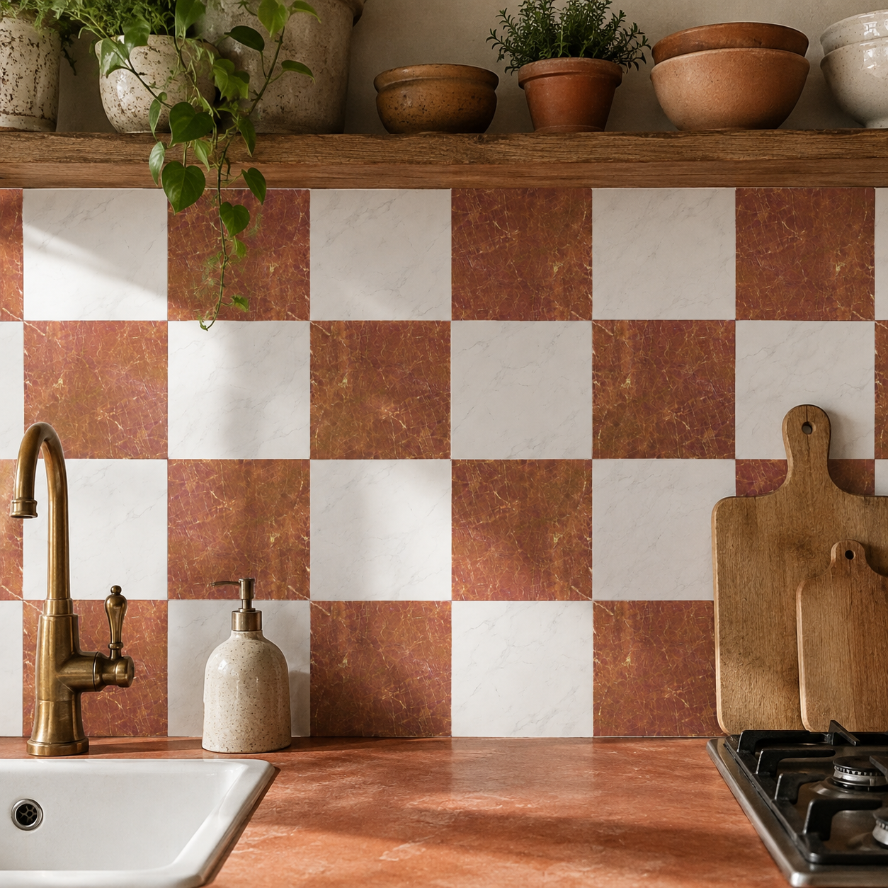 Tuscany Marble Checker Peel & Stick Tile