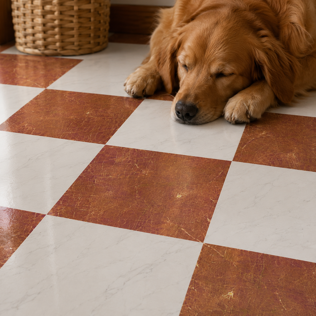 Tuscany Marble Checker Peel and Stick Flooring