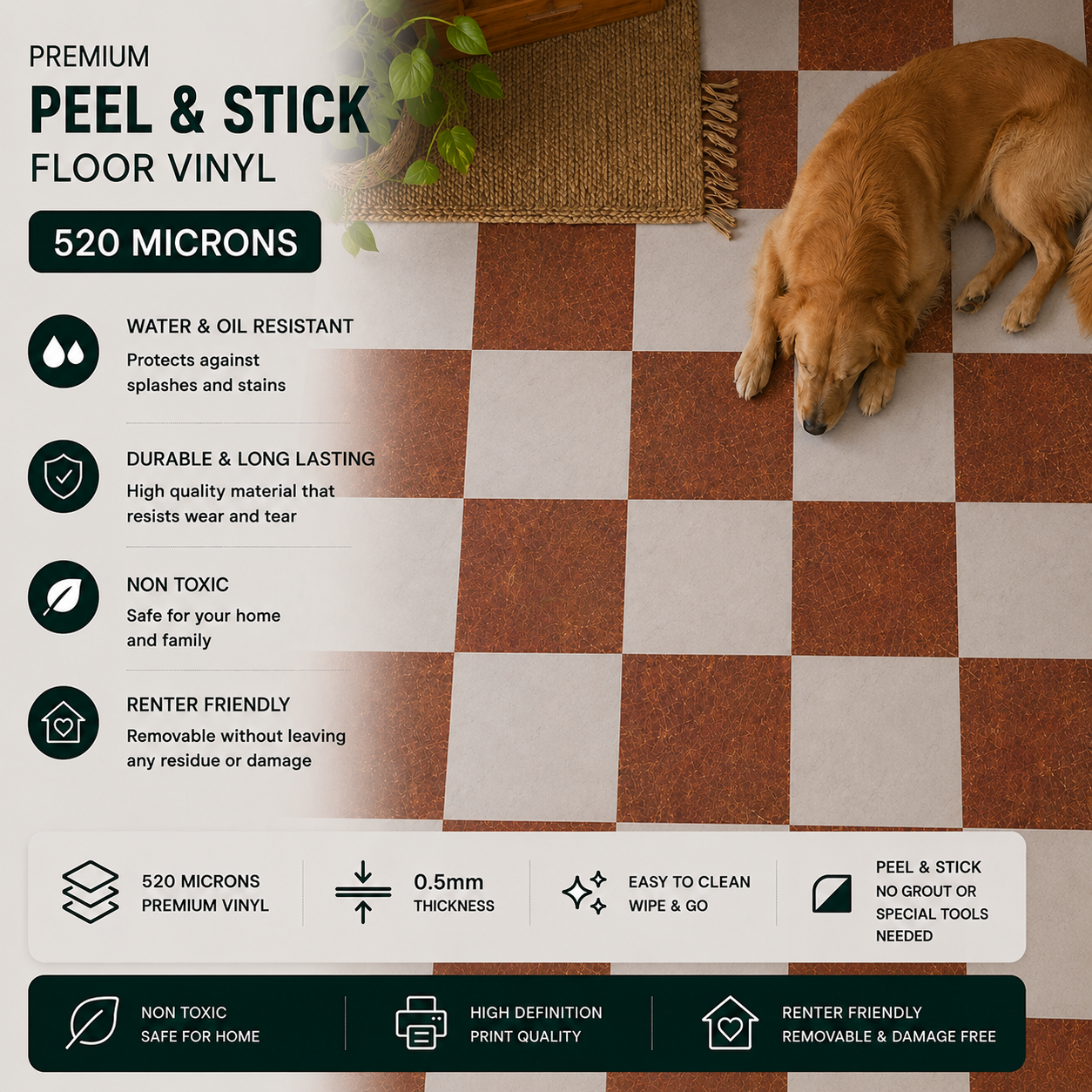 Tuscany Marble Checker Peel and Stick Flooring