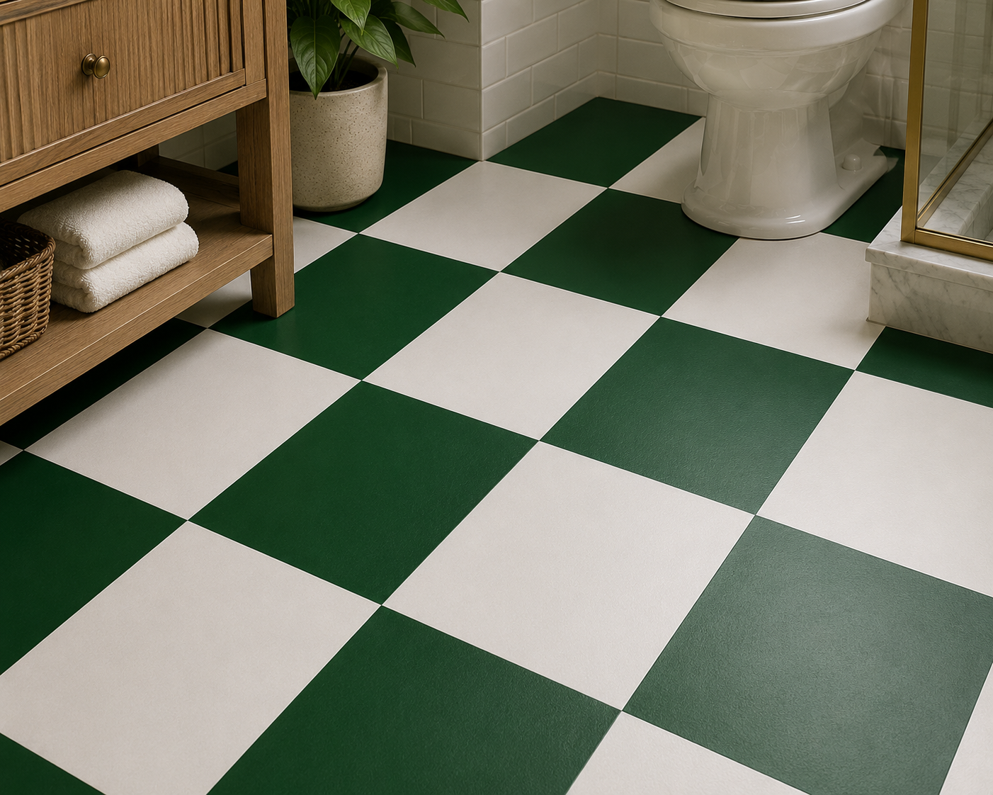 Moss Green & off-White Checker Peel & Stick Tile