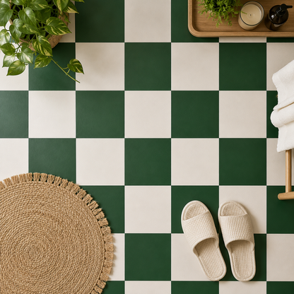 Moss Green & off-White Checker Peel & Stick Tile
