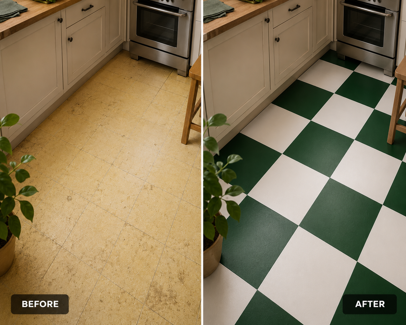 Moss Green & off-White Checker Peel & Stick Tile