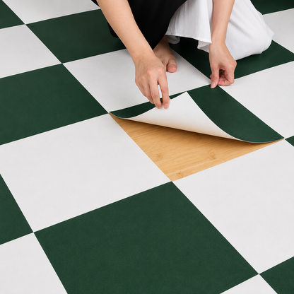 Moss Green & off-White Checker Peel & Stick Tile