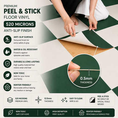 Moss Green & off-White Checker Peel & Stick Tile